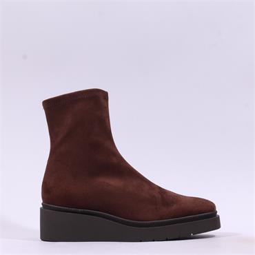 Miss Elastic Platform Wedge Ankle Boot - Brown Stretch